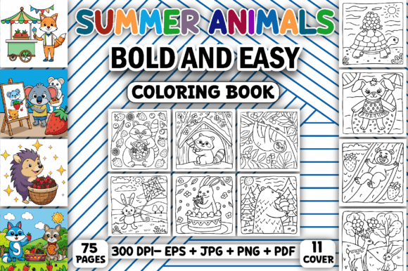 Download Summer Animals Bold &amp; Easy Coloring Book - Premium Bundle