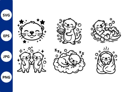 Download Cute Otters Black and White Line Art - Premium Resources