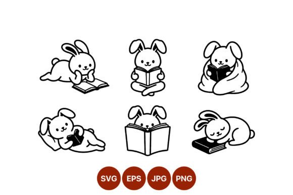 Download Cute Bunny Reading Book Line Art - Premium Resources